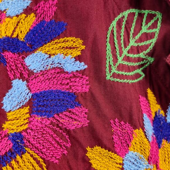 Anthropologie Maeve Embroidered Button Down Burgundy Size 6 - Picture 4 of 7